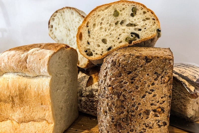 Loaves of different bread types