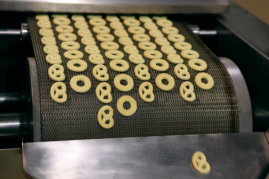 Biscuits being manufactured